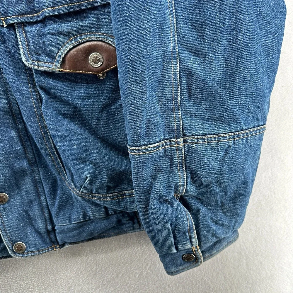 Vintage Faded Glory Denim Chore‎ Coat Men's Large Thermal Lined Leather Collar